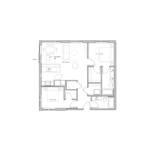Floor plan for 2 beds, 2 baths, 1056 sqft